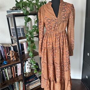 Elan Rust Floral Long Sleeve Dress